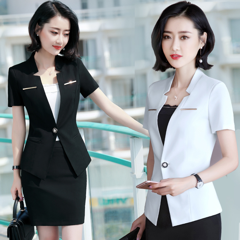 职业装女装套裙短袖修身免烫美容师酒店工作服白领西装套装女夏季