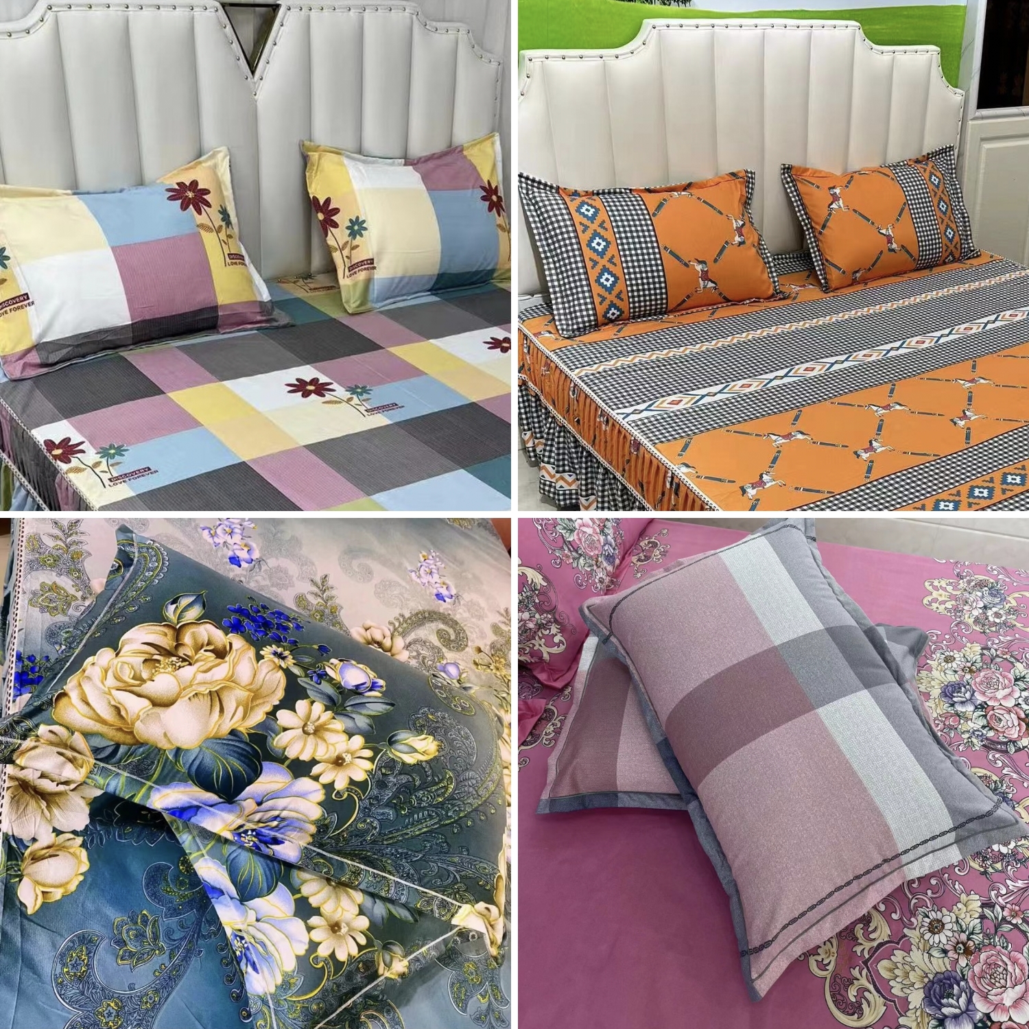 一字绣床罩配套枕套（一对）