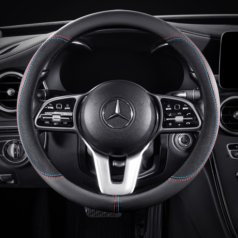 汽车方向盘套新款高档翻毛皮运动商务车把套四季通用车内防滑吸汗