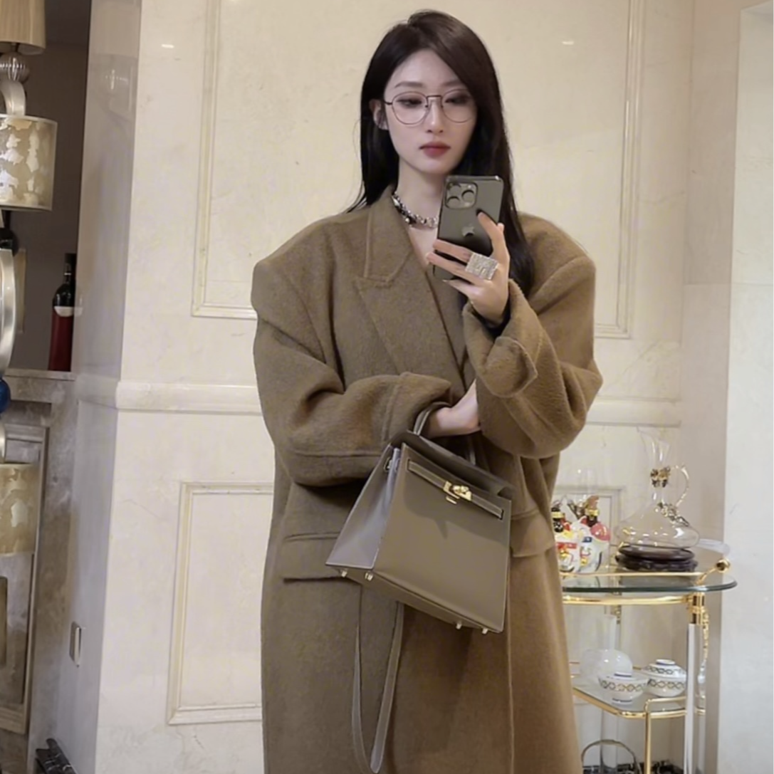 气质时尚休闲百搭女士长款宽松设计师双面羊毛大衣