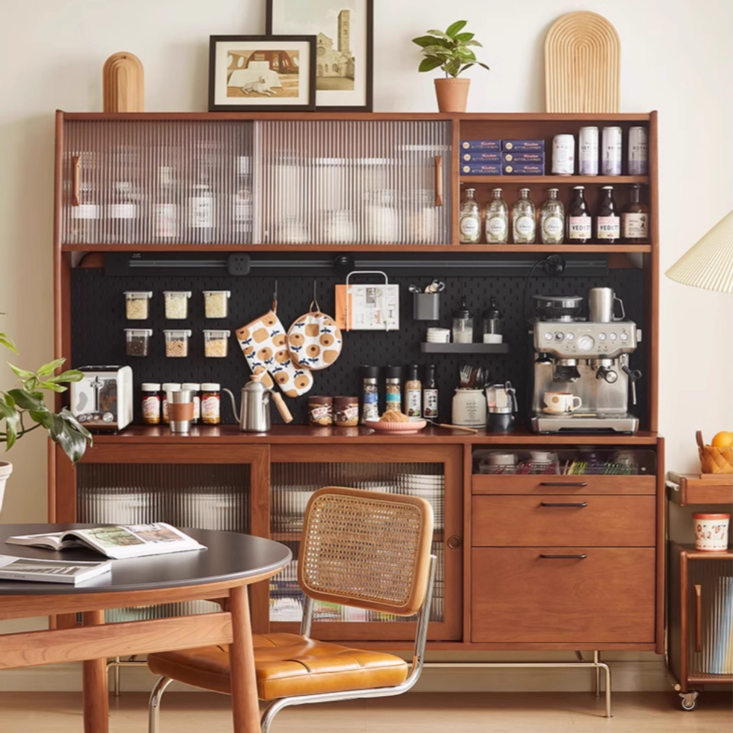 实木餐边柜复古组合高柜洞洞板北欧樱桃木酒柜日式靠墙柜储物柜