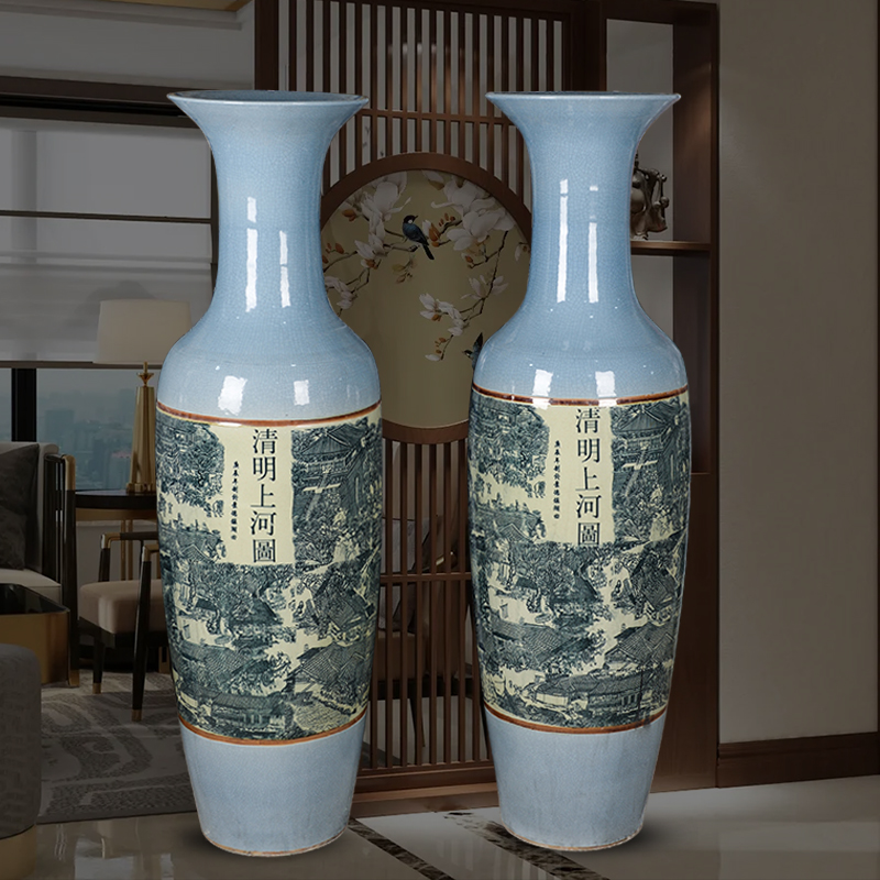 景德镇陶瓷器大号花瓶手绘鸿运当头青花瓷客厅摆件酒店摆设高级感