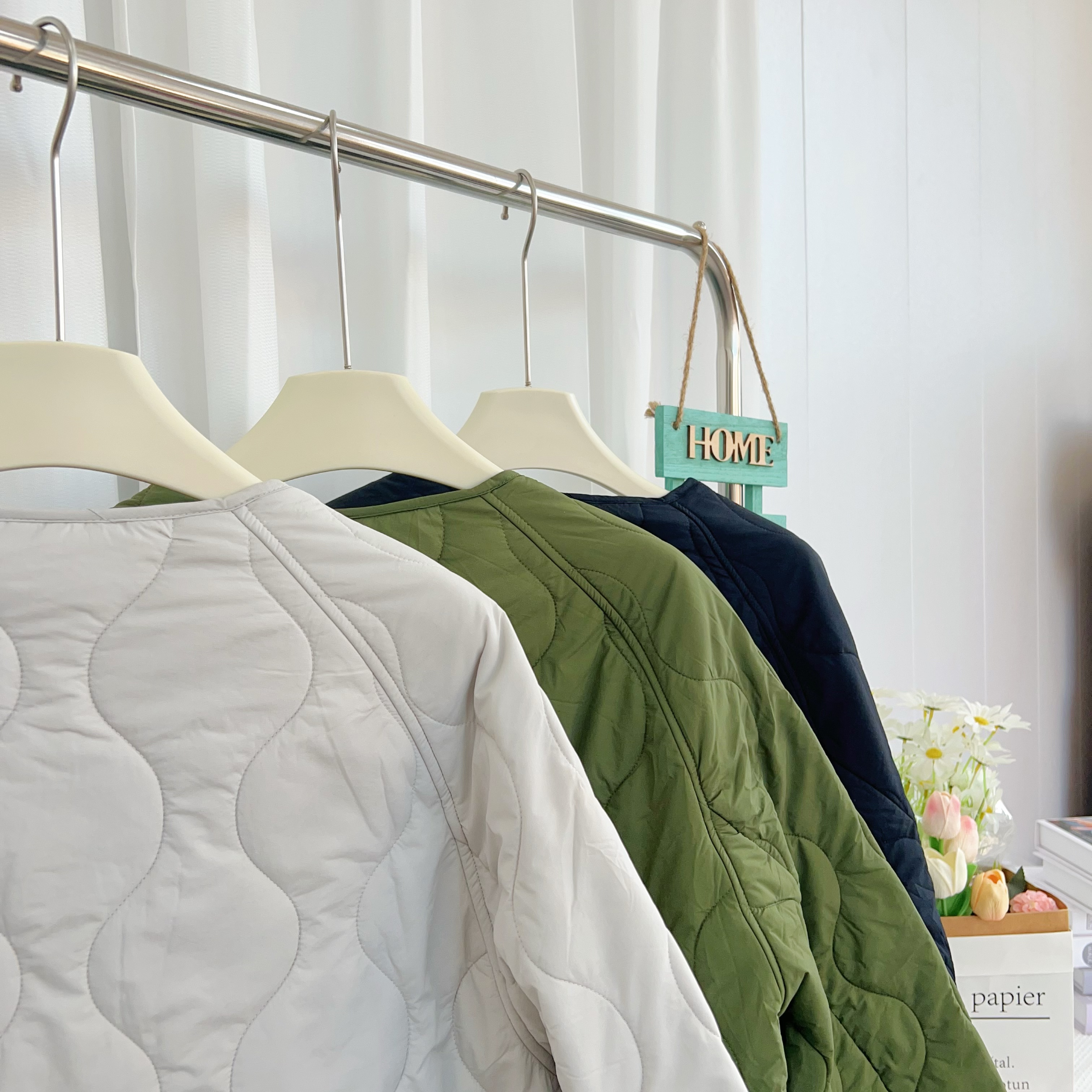 男士冬季圆领摁扣菱形定格加厚外套