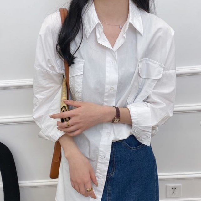 女式休闲时尚百搭双口袋衬衫  两色 2103