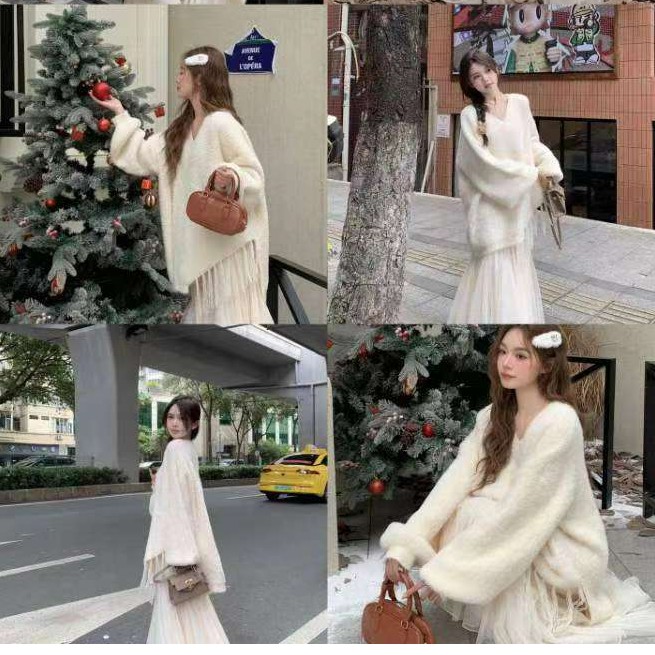 CSS上衣显瘦针织毛衣甜美温柔百搭厚款气质慵懒风秋冬套头开衫女