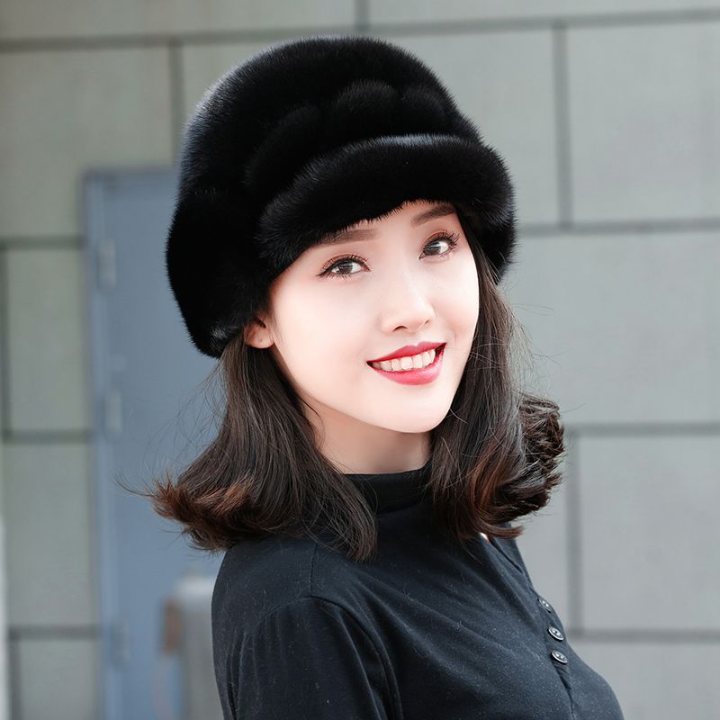 冬季新款中老年女士水貂麻花麦穗帽户外加厚防寒保暖女士雷克帽