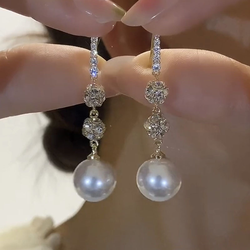 铜合金耳饰 时尚气质简约钻球耳环名媛百搭耳饰耳坠显脸瘦耳钩