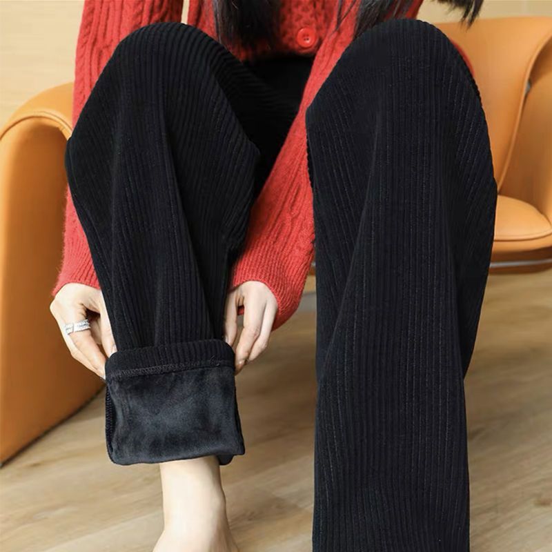 2023秋冬加绒加厚高腰显瘦垂感雪尼尔直筒裤子加厚直筒裤大码时尚