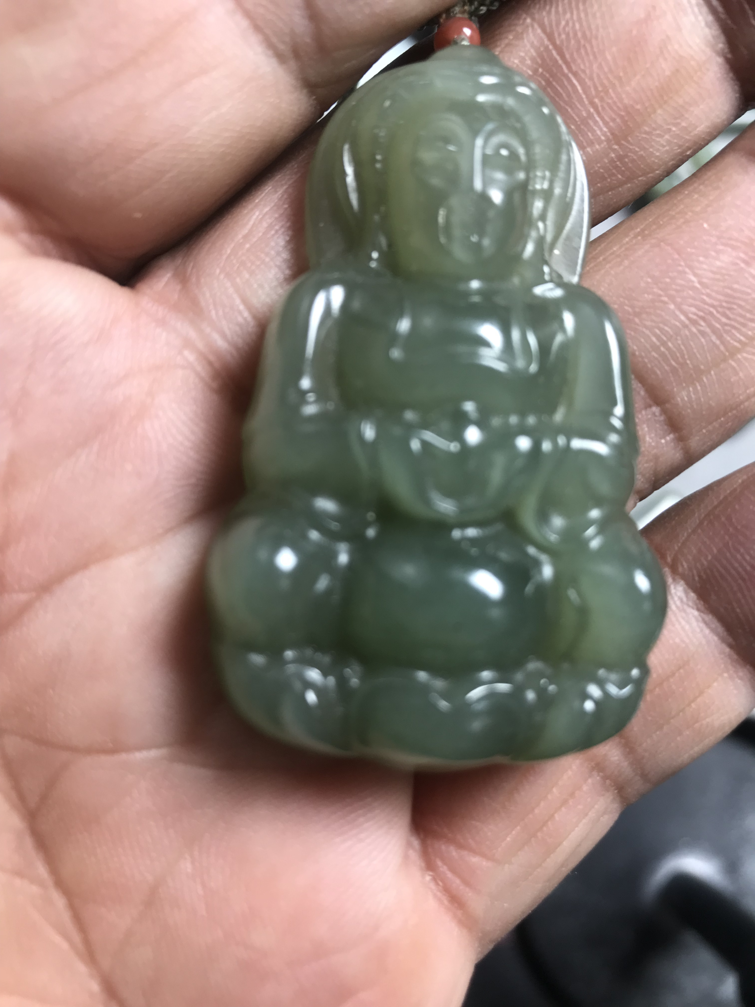 正品和田玉青海料观音
