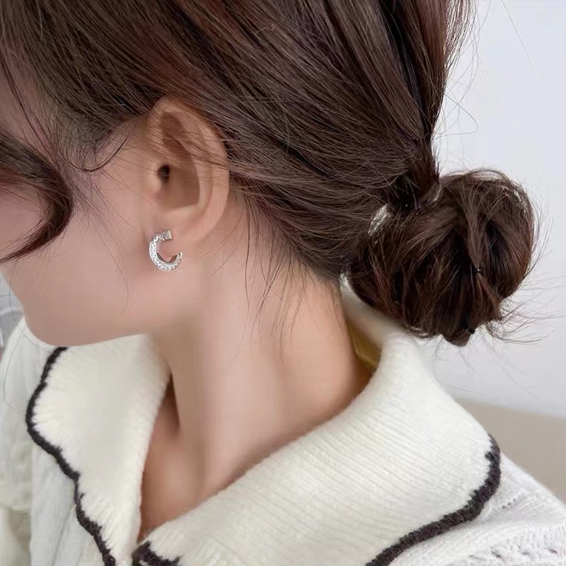 铜合金合成锆石耳饰 镀k金 25款C4185【小香C圈耳钉】BOBAOLI 耳钉