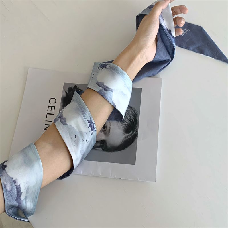 敦煌艺术感长条优雅双面小丝巾中国风发带绑发春秋装饰领巾潮流