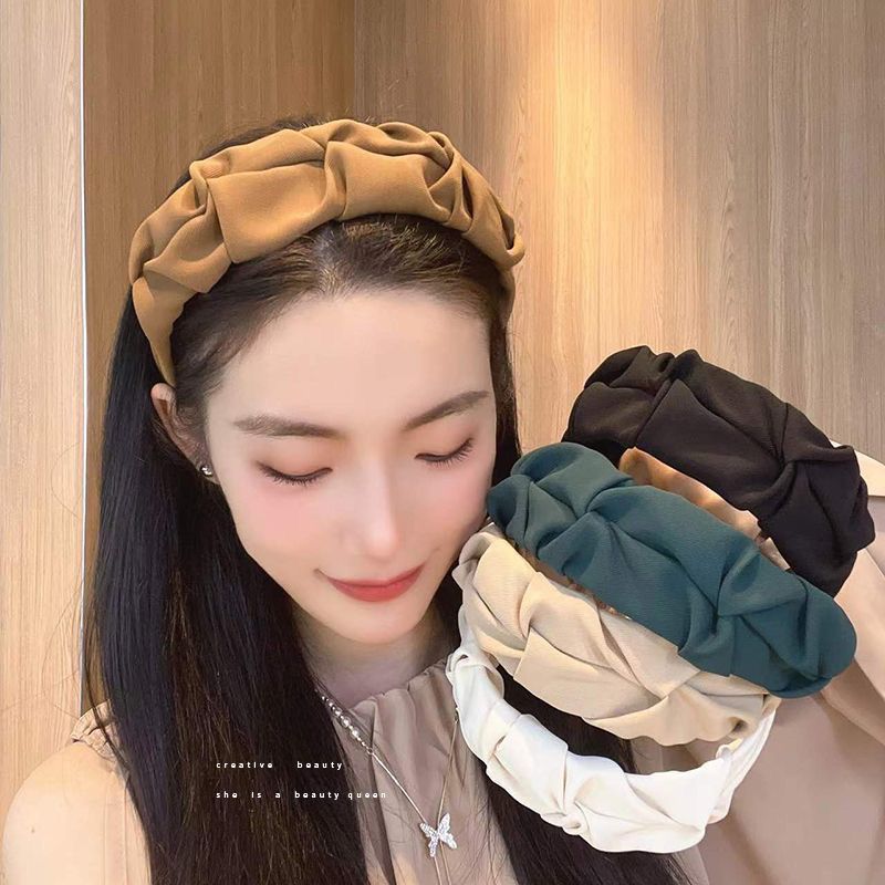 时尚好用高级感褶皱宽边发卡发箍高颅顶压发发捆秋冬洗脸头箍气质