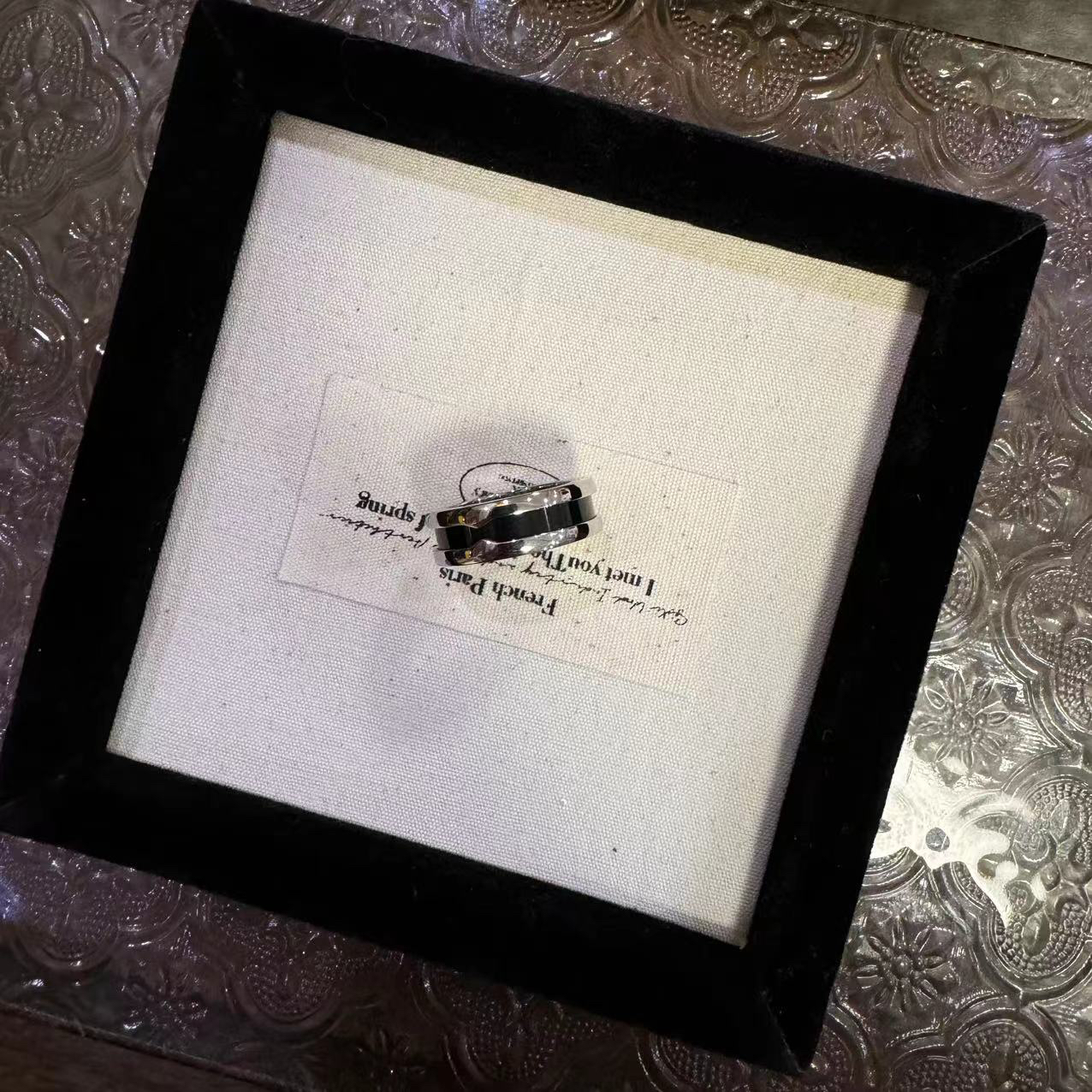 钛钢陶瓷戒指 高品质黑色窄款情侣戒指-66298