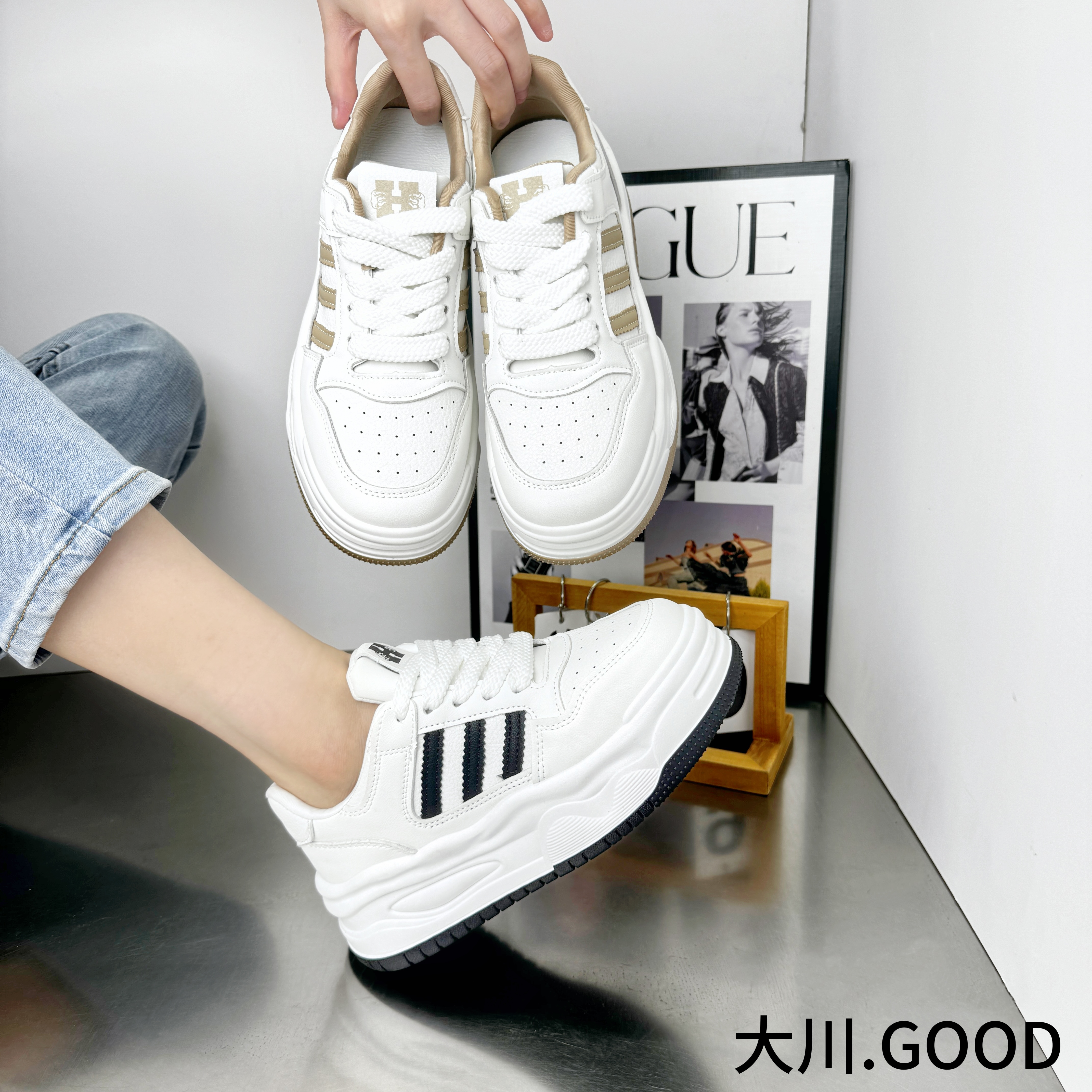 厚底小白鞋女2024秋冬季加厚配裙子增高鞋夏季休闲百搭板鞋D258