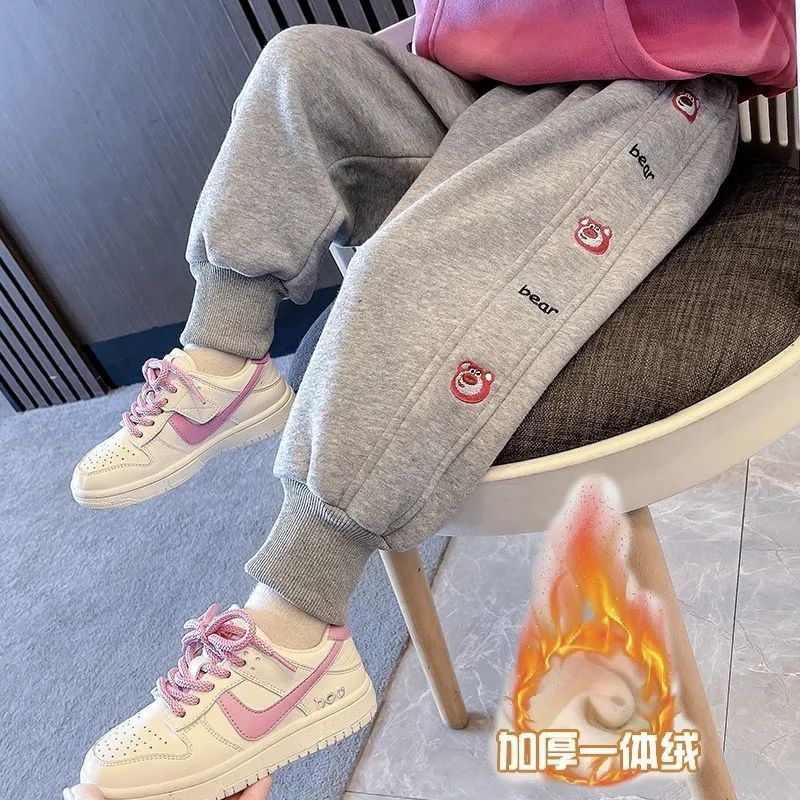 女童运动裤秋冬新款儿童加绒加厚外穿卫裤大中小童宽松一体绒裤MD