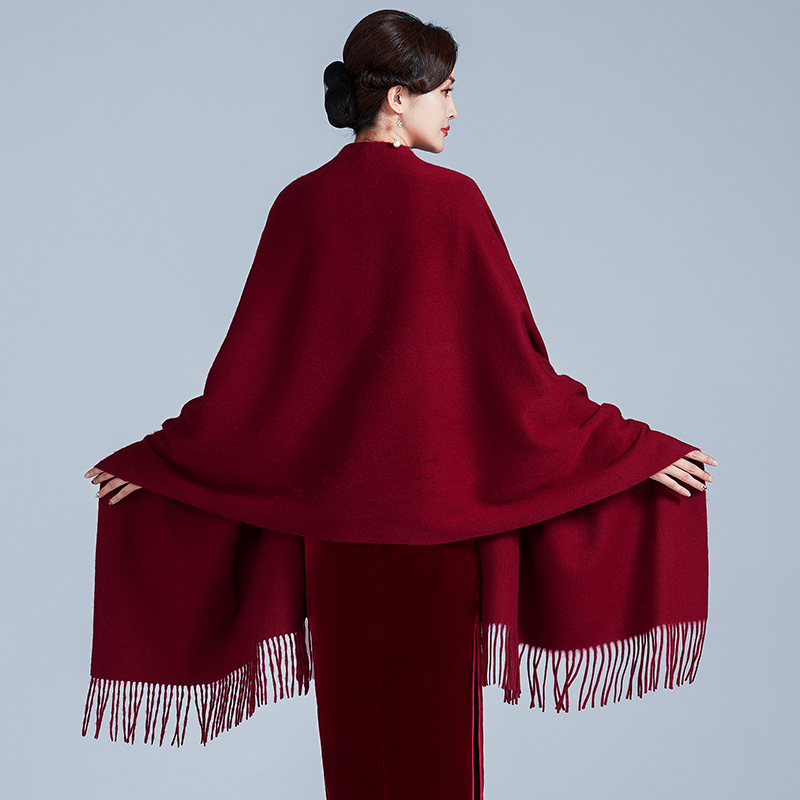 妈妈婚宴礼服披肩冬季旗袍外搭喜婆婆斗篷披风外套毛绒针织开衫女