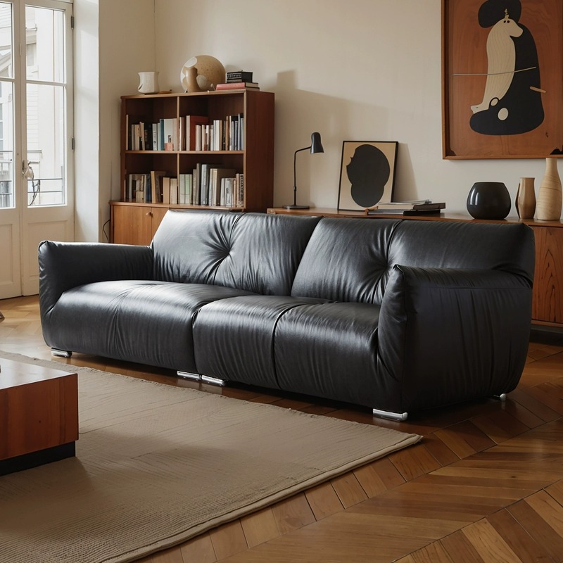 木陌家具天物沙发轻油蜡小户型客厅直排头层牛皮2024新款黑色沙发