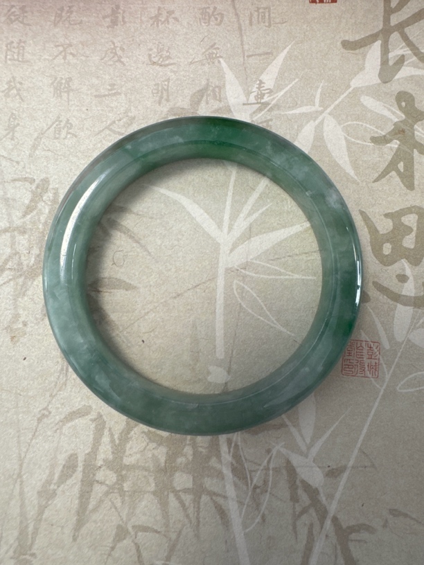 T728缅甸绿水飘花翡翠手镯