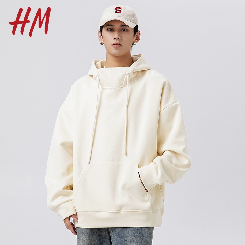 HM官方旗舰店2023年秋季新款简约百搭潮流舒适纯色男士连帽卫衣