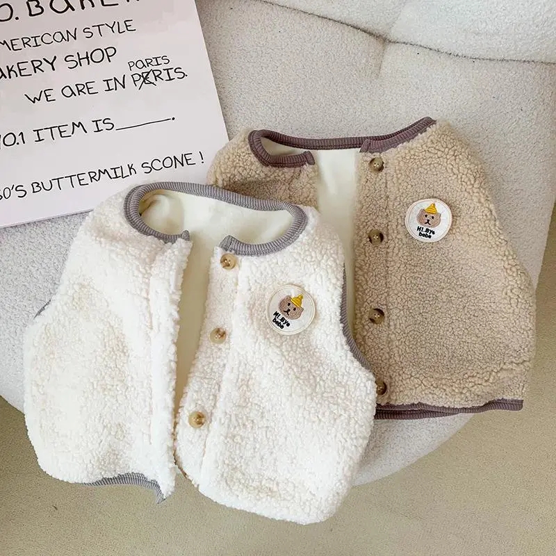 婴儿加绒马甲秋冬装外穿男女宝宝衣服上衣新生儿毛绒背心保暖马夹
