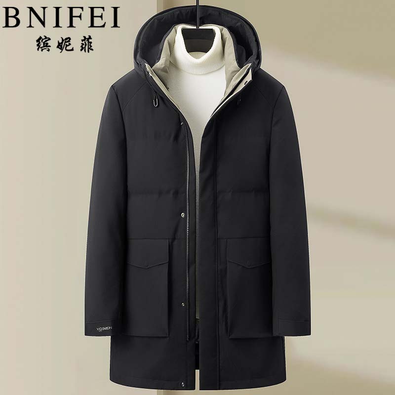 缤妮菲羽绒服男冬加厚中长款鹅绒服可拆卸内胆极寒连帽冬季外套