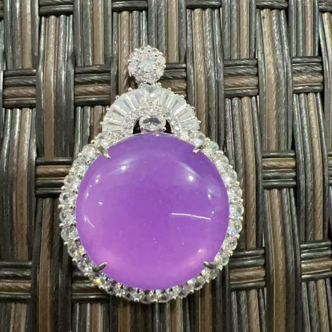 吊坠800银合成锆石 A313-紫色系圆盘男女同款吊坠