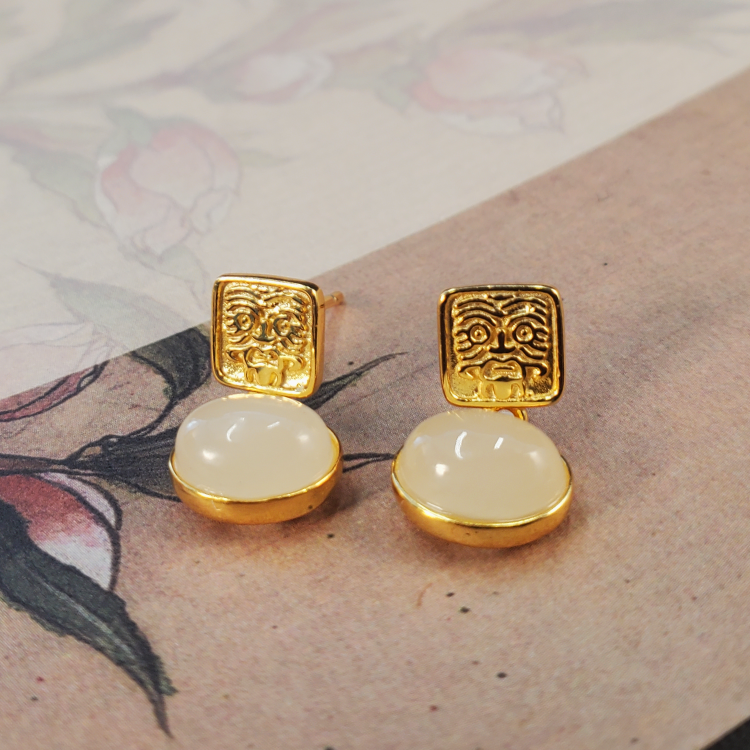 和田玉扎基拉姆耳钉耳环 S3040