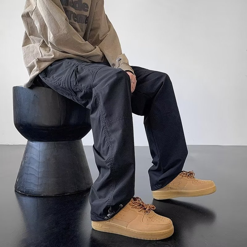 美式冲锋裤男款夏季薄款机能裤子潮牌高街微喇工装休闲裤宽松直筒