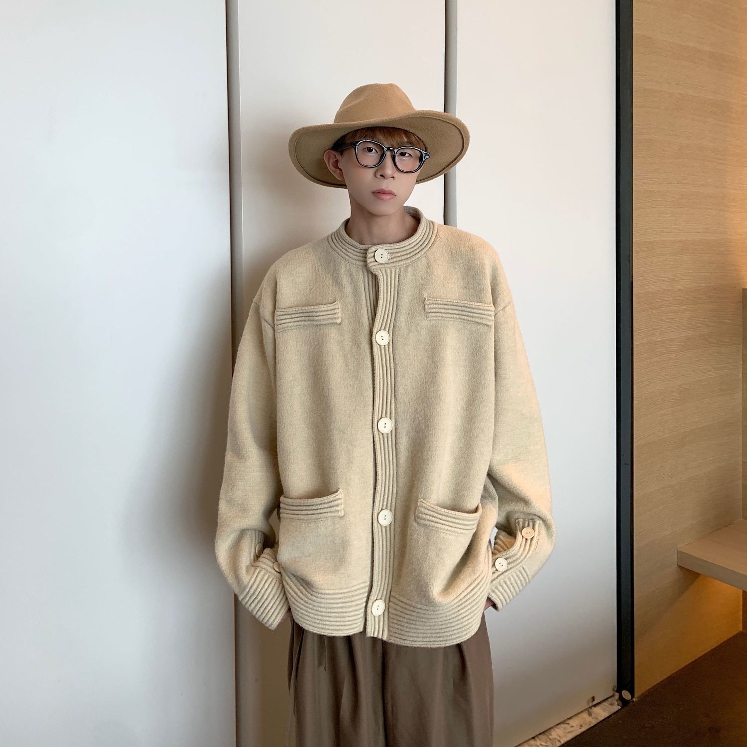 秋冬软糯开衫毛衣男款韩版简约百搭针织衫港风复古ins风线衣外套
