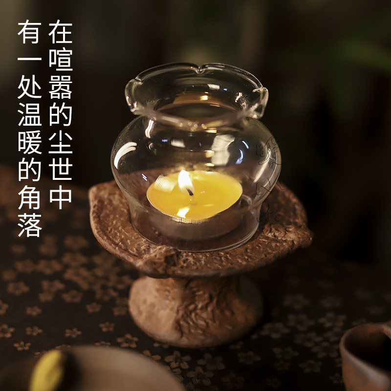 粗陶岩矿老岩泥防尘网红茶室氛围灯中式温暖鎏金家用蜡烛灯茶室灯