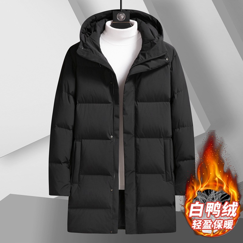 吴老板穿搭中长款加厚保暖大码男士羽绒服外套加肥加大连帽防寒服