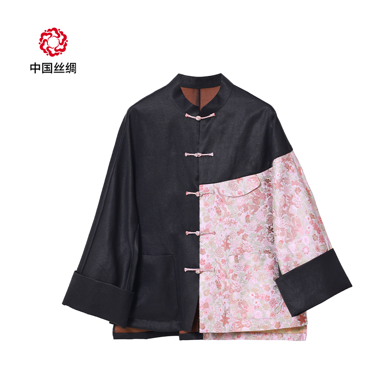 中国丝绸隆鹊『双面重锻拼接百花龙纹』香云纱中式上衣百搭爆款女装