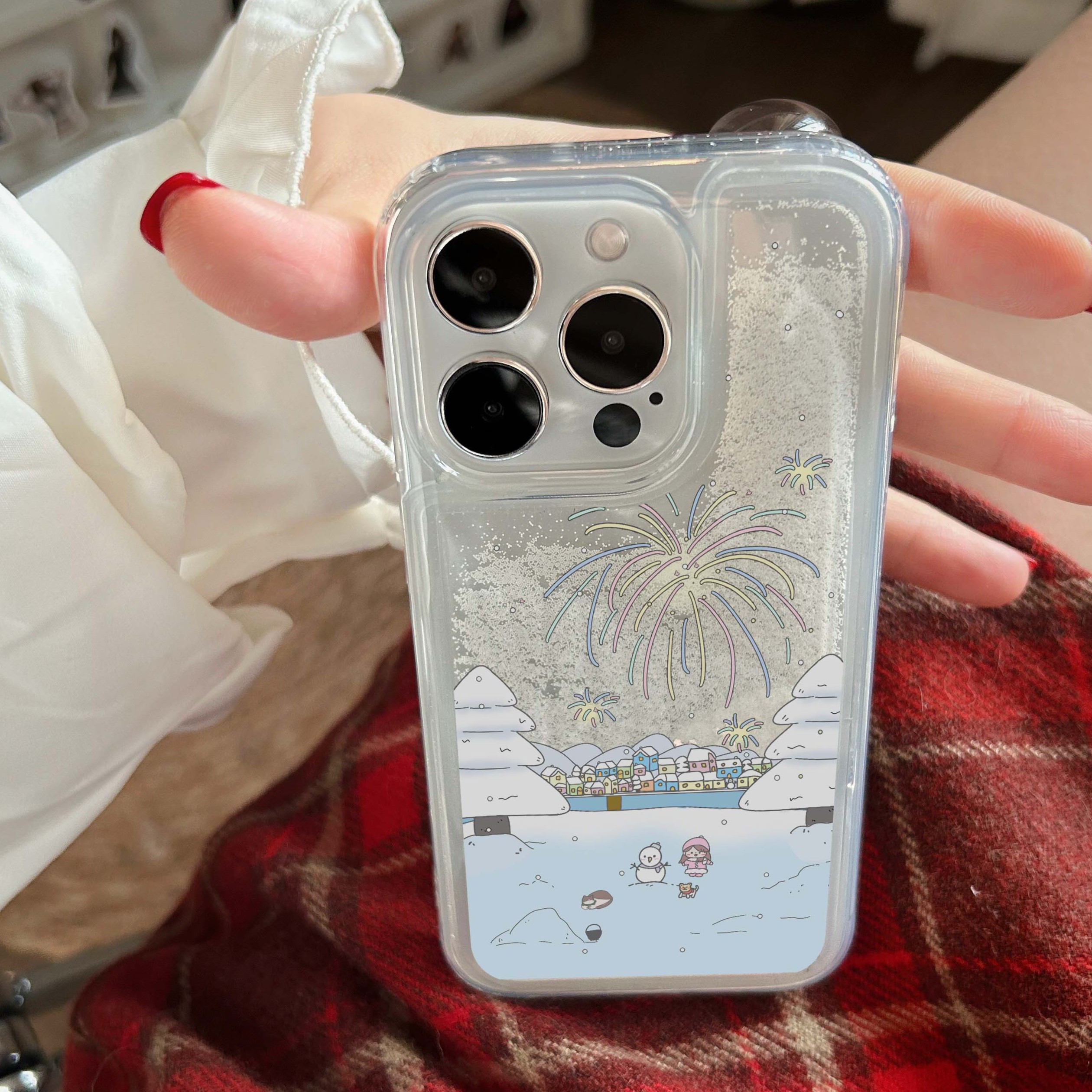 流沙雪地烟花适用iphone15手机壳苹果13/14promax卡通12/11女可爱