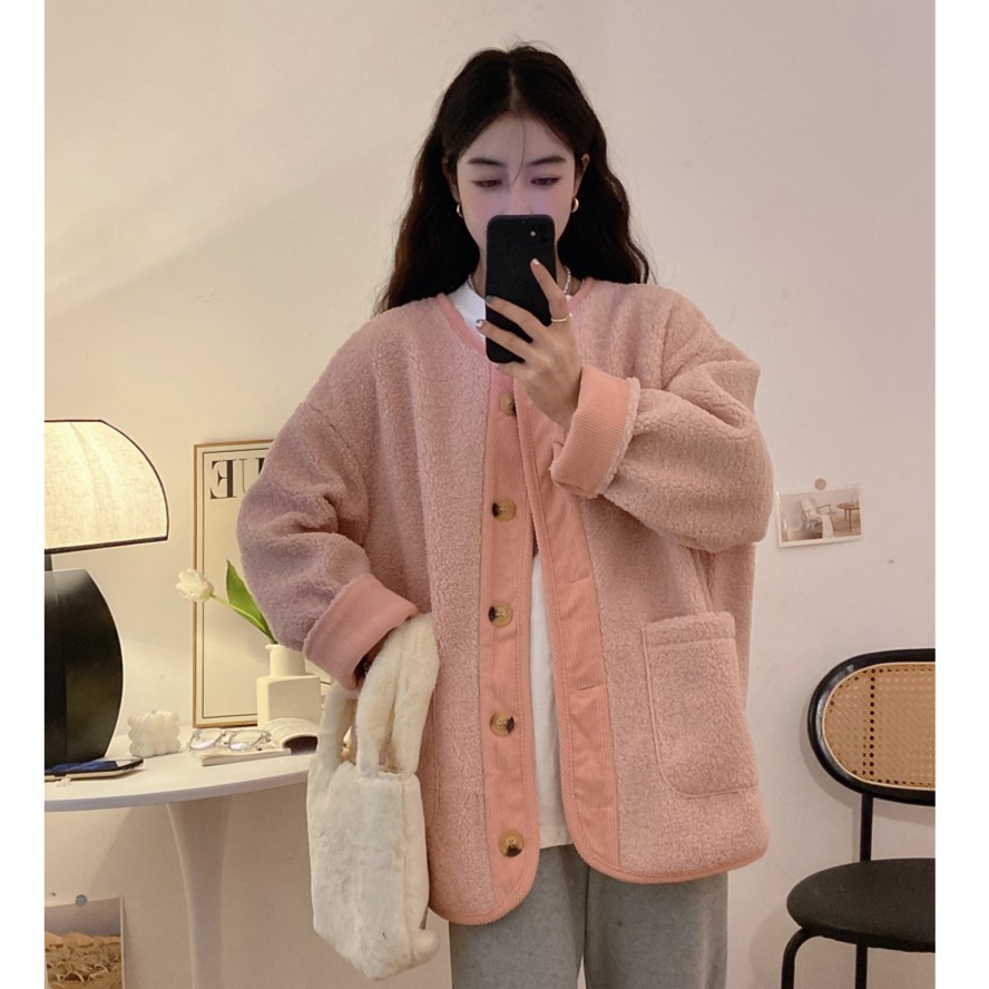 复古羊羔绒孕妇外套春秋季新款小香风上衣宽松加厚孕妇装外衫女装