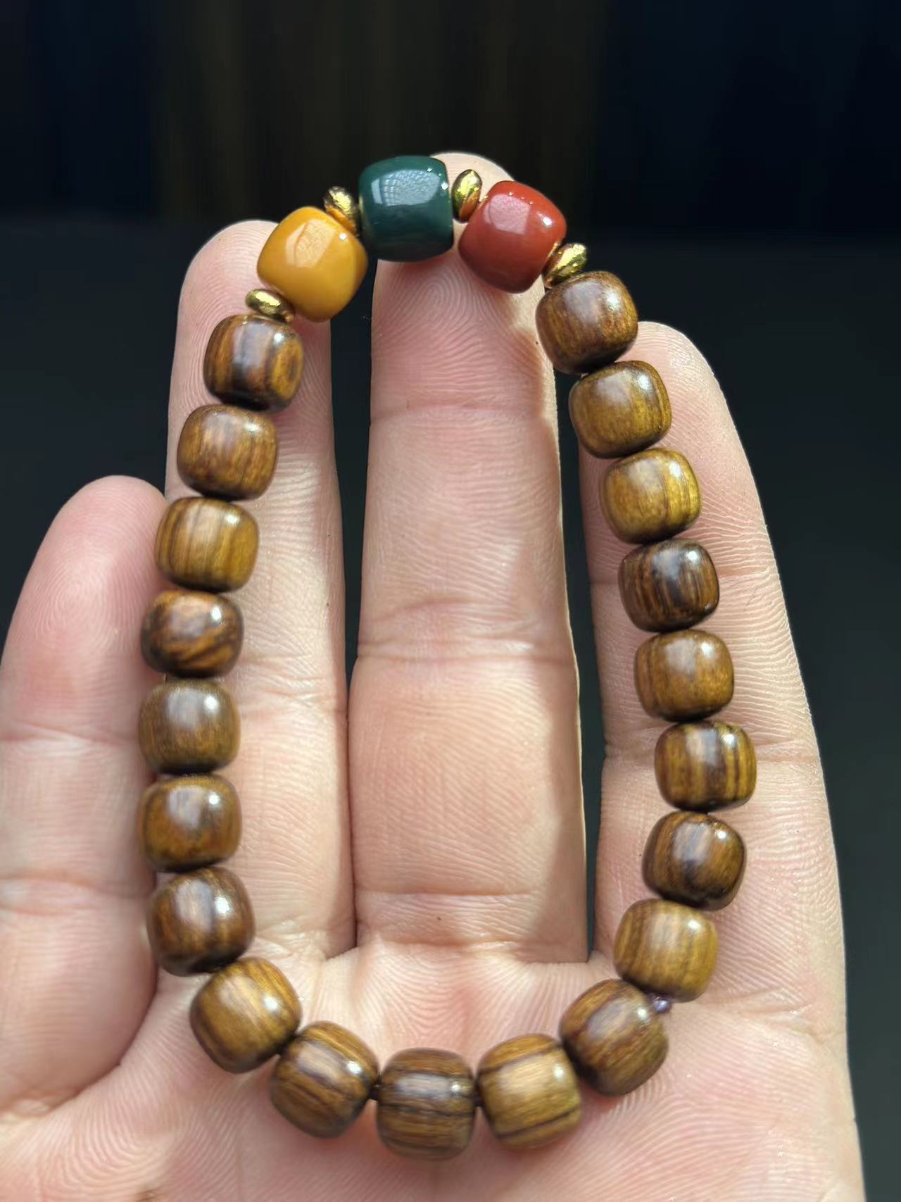 A72缅甸黄花梨黑油骨卡8×9老型配福禄寿单圈