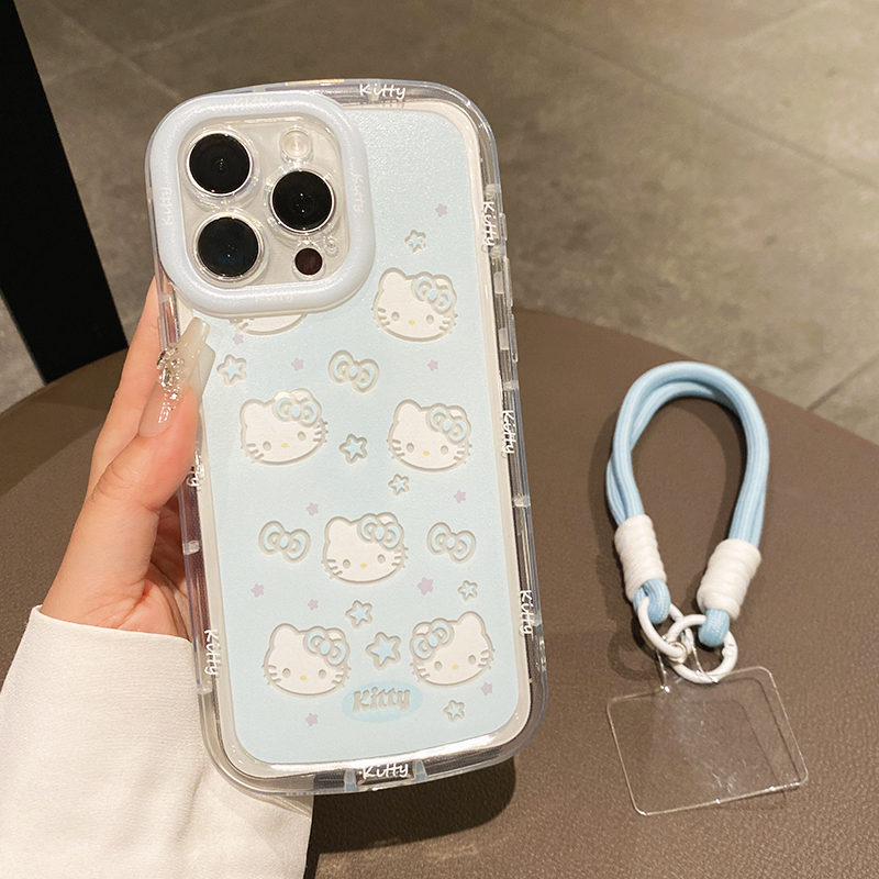 【苹果/华为/荣耀/OPPO/vivo/小米】清新蓝KT猫直边奶油包边手机壳