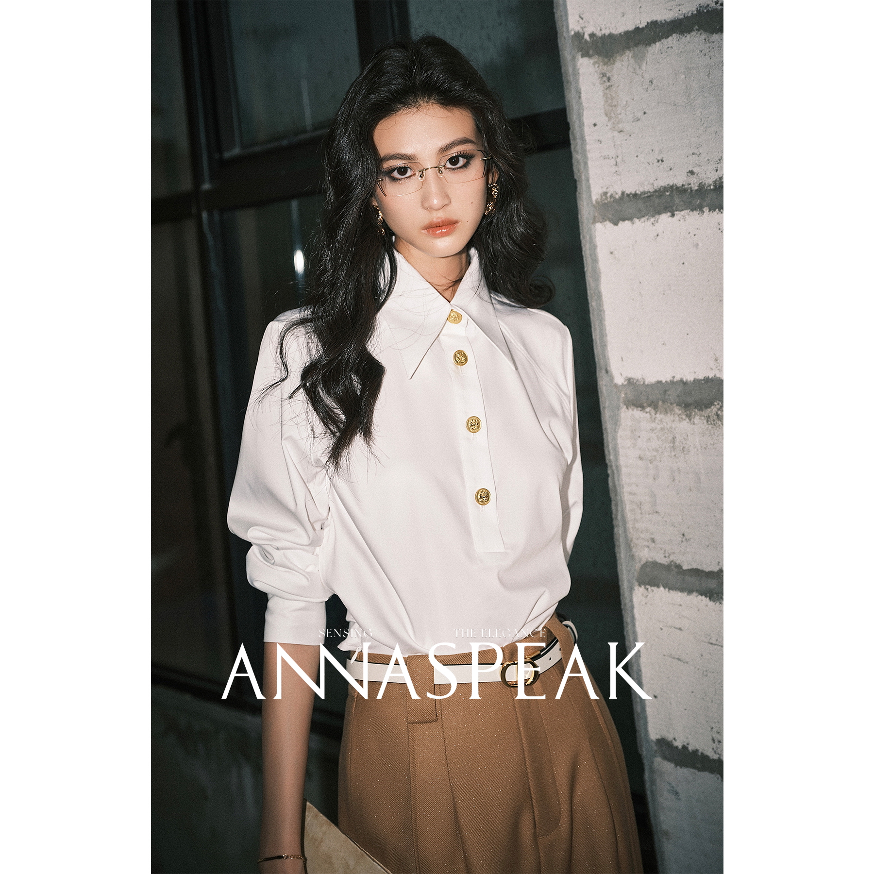 ANNASPEAK娜扎同款竹纤维长绒棉斜裁气质上衣长袖百搭格纹衬衫女