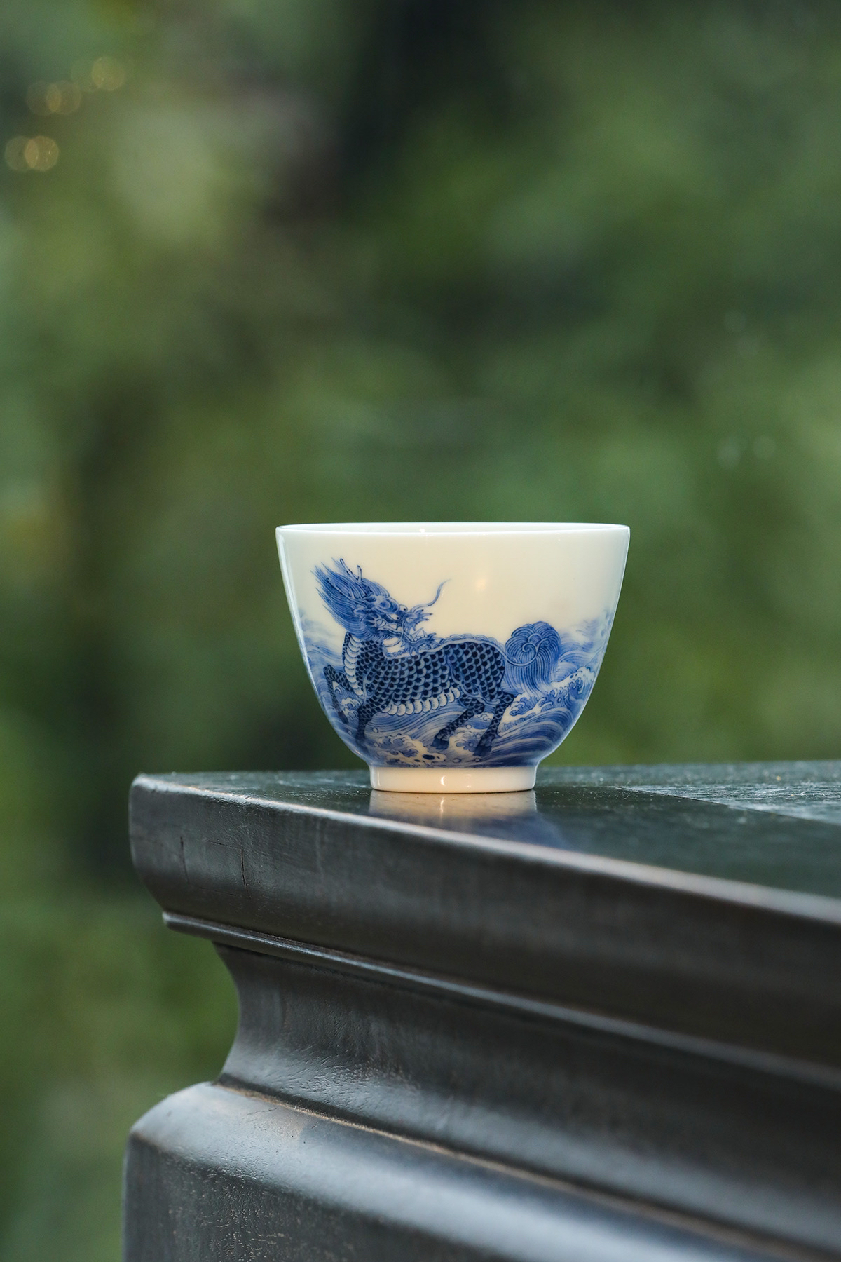 【弥生茶器】小愚斋青花麒麟踏浪盖碗主人杯景德镇高端手工陶瓷茶器