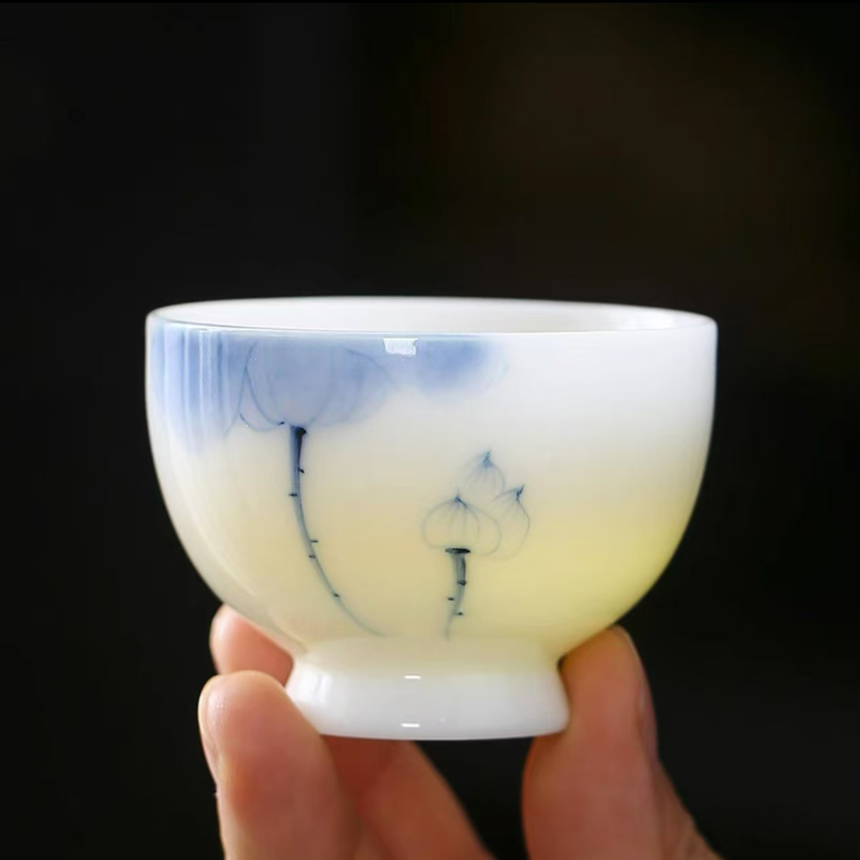 【时熙】冰种玉瓷荷花茶杯陶瓷羊脂玉白瓷品茗杯家用高档功夫茶具