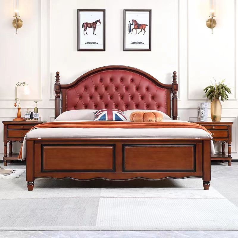 美式轻奢复古家用简约单人实木大床欧式主卧室公主床储物雕花高箱