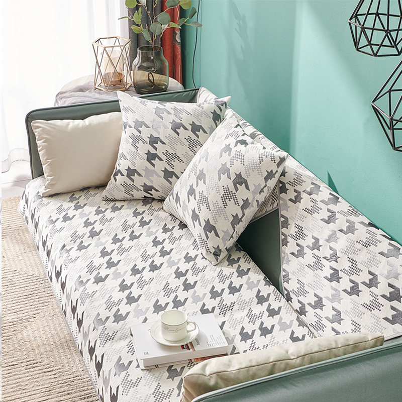 千鸟格沙发垫雪尼尔网红高级感靠背盖巾布防滑四季通用一体式套罩