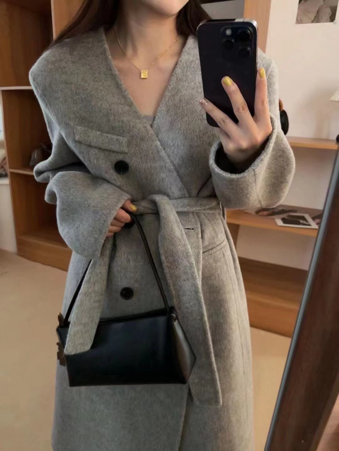 扣号羊毛大衣气质时尚百搭宽松韩版