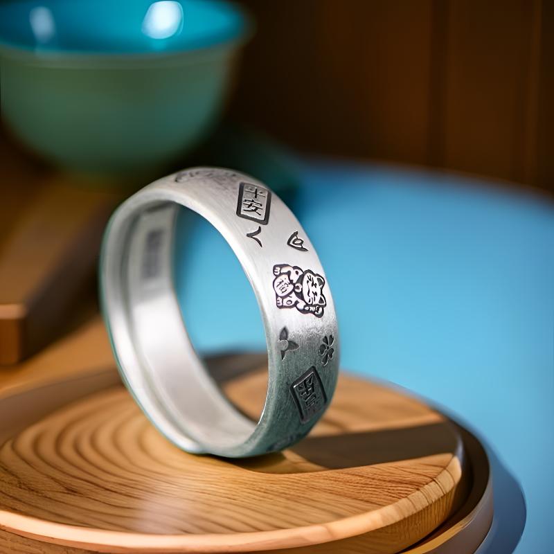 足银戒指 纯银（平安喜乐招财猫吉言戒指）正品复古新中式国风简约