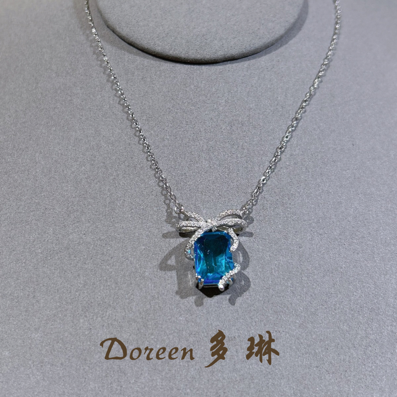 铜合金项链 海蓝蝴蝶结项链MK035