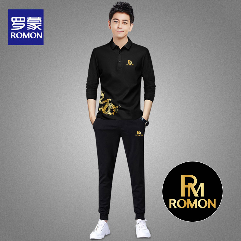 Romon/罗蒙运动套装男长袖POLO衫长裤运动服秋季薄款衣服两件套
