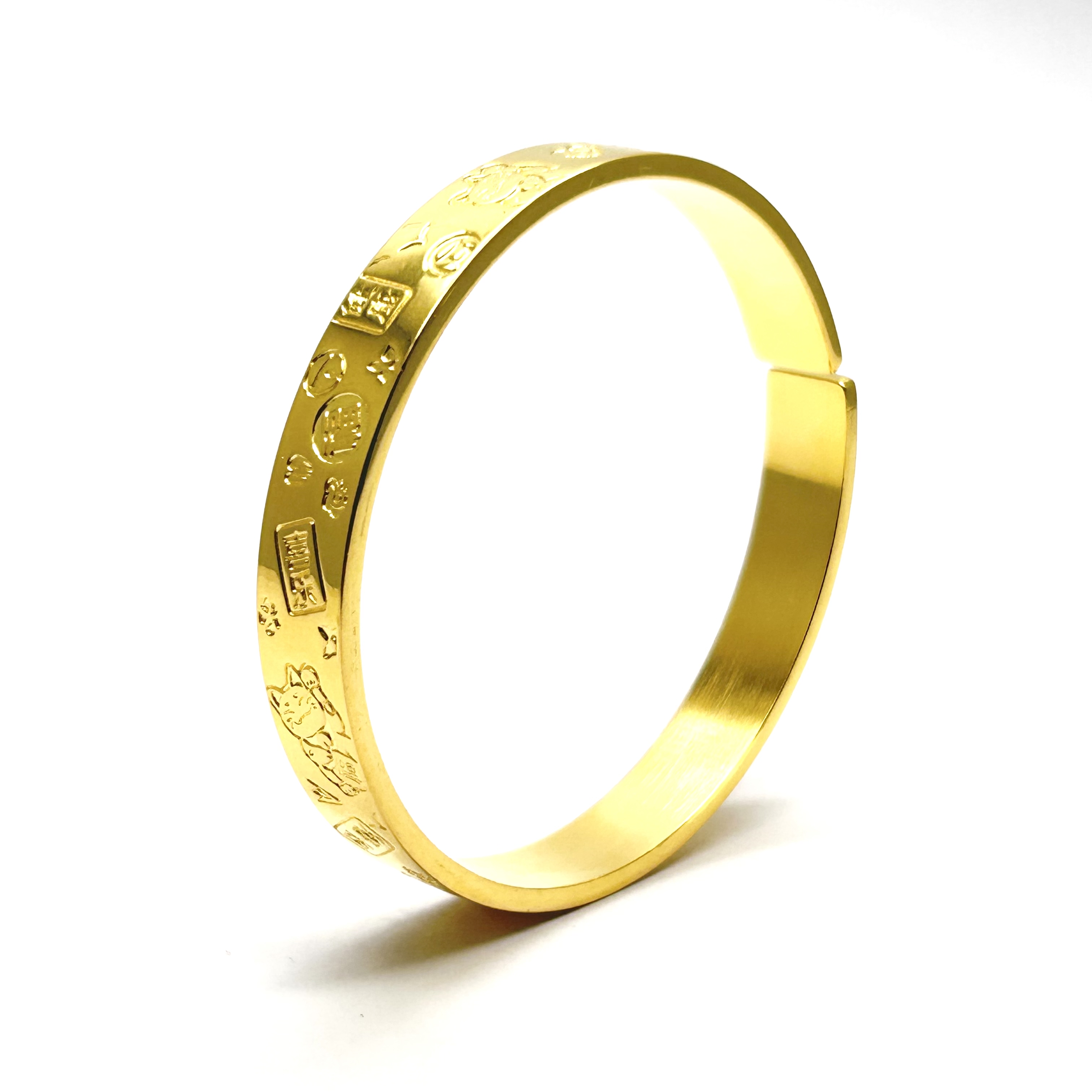 足银手镯 【灵灵专属】时尚精美吉言喜乐开口手镯