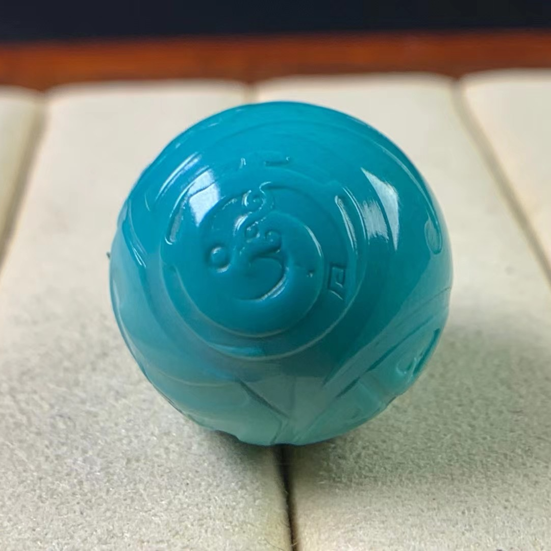 原矿高瓷蓝精品博古圆珠锁骨单圈吊坠玉华料精工精致仿古男士女士