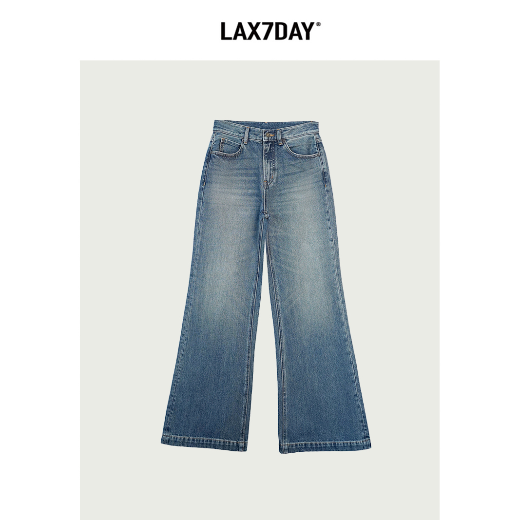 设计感重磅水洗阔腿喇叭裤松弛感复古摩登高腰宽松显瘦廓形牛仔裤