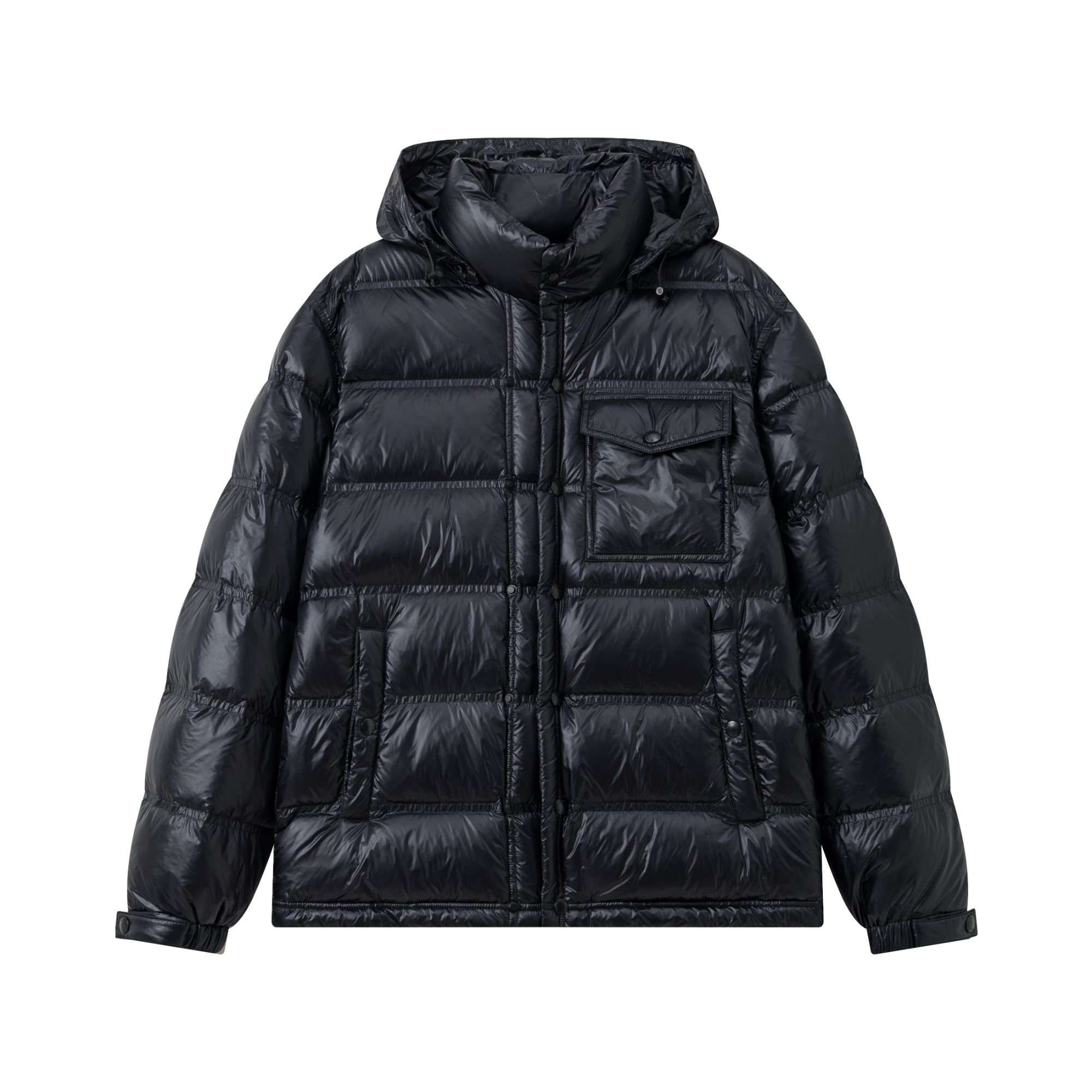 CRCR秋冬季男士可隐藏连帽口袋logo刺绣休闲宽松简约黑色羽绒服