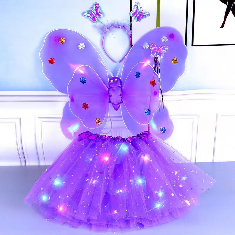 发光蝴蝶翅膀小女孩背饰闪光玩具奇妙仙子魔法棒花仙子三件套